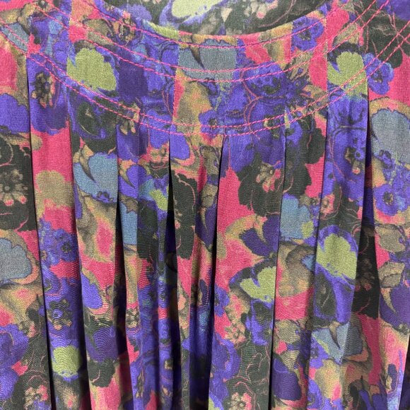 Vinatge ZAC Posen Silk Multicolor Floral Pleated Design Fit & Flare Dress Size 2 - Picture 4 of 10